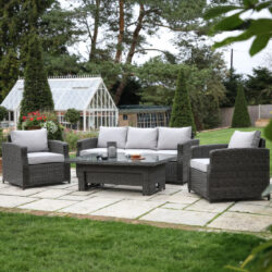 Laie Outdoor Rattan 3 Seater Rising Dining Set In Grey