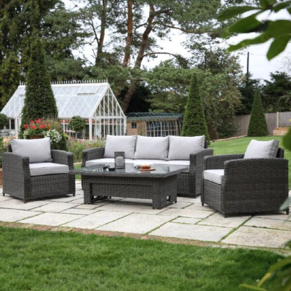Laie Outdoor Rattan 3 Seater Rising Dining Set In Grey