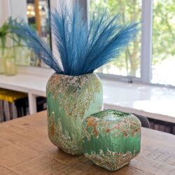 Laval Glass Set Of 2 Planter In Green And Gold