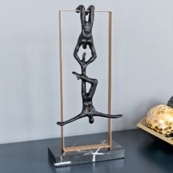 Lawton Resin Acrobats Sculpture With Brass Frame In Black
