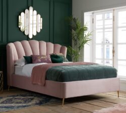 Lottie - Double - Ottoman Bed Frame - Pink - Velvet - Art Deco - 4FT6 - Happy Beds