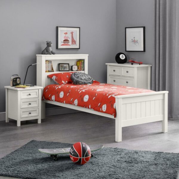 Maine - Single - Kids Bookcase Bed - Surf White - Wood - 3ft - Happy Beds