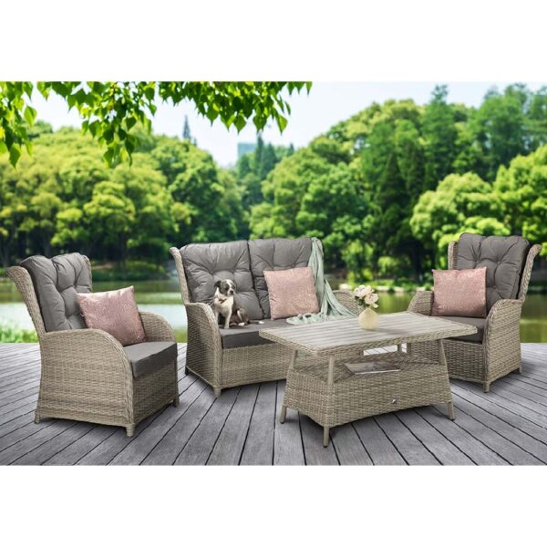 Maree Rattan Garden Sofa Set With Coffee Table In Grey