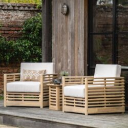 Marfa Outdoor Wooden 3 Piece Lounger Set With Cushion In Natural