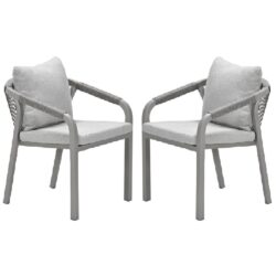 Marietta Taupe Aluminium Dining Chairs With Cushion In Pair