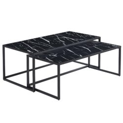 Marion High Gloss Nesting Coffee Tables In Black Marble Effect