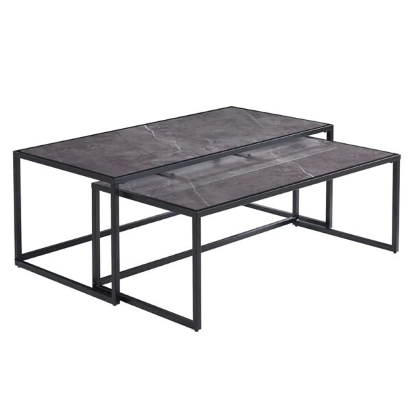 Marion High Gloss Nesting Coffee Tables In Grey Marble Effect