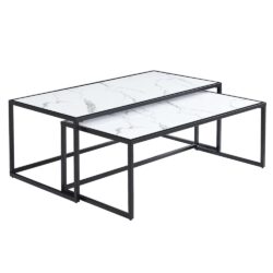 Marion High Gloss Nesting Coffee Tables In White Marble Effect