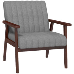 Modern Armchair, HOMCOM Fabric Accent Chair, Upholstered Living Room Chair with Wood Legs Tufting Pattern for Bedroom, Grey Aosom UK