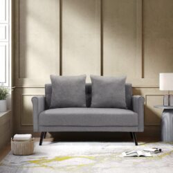 Modern Upholstered Fabric Sofa 2 Seater with 2 Pillows in Grey
