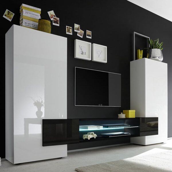 Nevaeh High Gloss Entertainment Unit In White And Black With LED