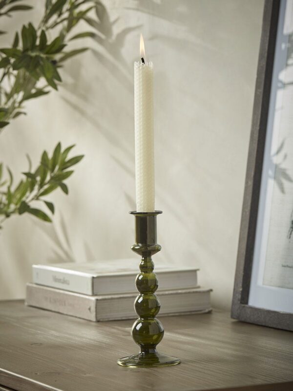 Olive Glass Dinner Candle Holder - Large
