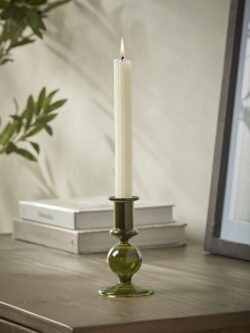 Olive Glass Dinner Candle Holder - Small