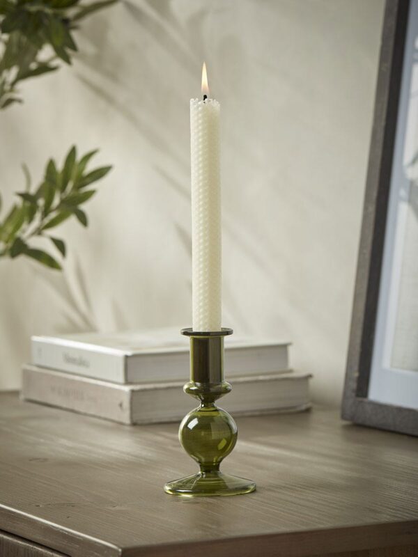 Olive Glass Dinner Candle Holder - Small