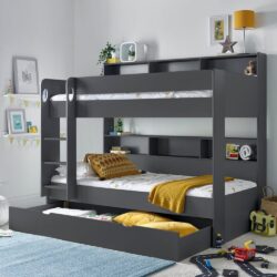 Olympia Wooden Bunk Bed With Storage Drawer In Grey