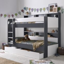 Olympia Wooden Bunk Bed With Storage Drawer In Grey And White