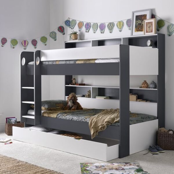 Olympia Wooden Bunk Bed With Storage Drawer In Grey And White