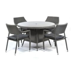 Onyx Rattan Round Dining Table With 4 Chairs In Grey Weave