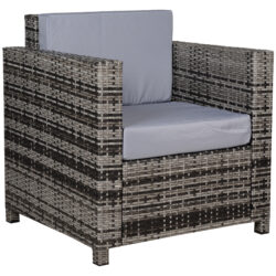Outsunny 1 Seater Rattan Garden Chair All-Weather Wicker Weave Single Sofa Armchair with Fire Resistant Cushion - Grey Aosom UK