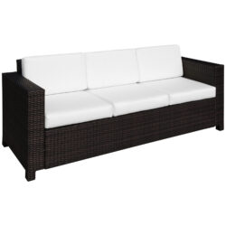 Outsunny 3 Seater All Weather Outdoor Sofa, Weatherproof Outdoor Sofa with Wicker Weave Metal Frame and Fire Resistant Cushion, Brown Aosom UK