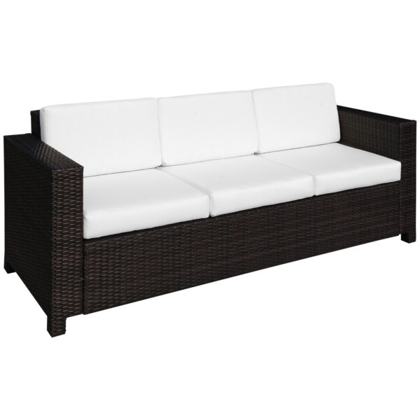 Outsunny 3 Seater All Weather Outdoor Sofa, Weatherproof Outdoor Sofa with Wicker Weave Metal Frame and Fire Resistant Cushion, Brown Aosom UK
