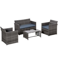 Outsunny 4-Seater Rattan Garden Furniture Sofa Set Outdoor Patio Wicker Weave 2-seater Bench Chairs & Coffee Table, Grey
