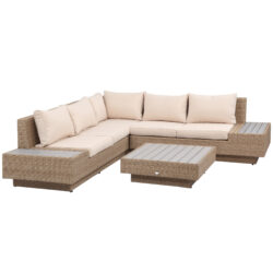 Outsunny 5-Seater Rattan Garden Furniture Outdoor Sectional Corner Sofa and Coffee Table Set Conservatory Wicker Weave w/ Armrest Cushions, Beige