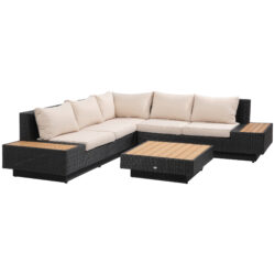 Outsunny 5-Seater Rattan Garden Furniture Outdoor Sectional Corner Sofa and Coffee Table Set Conservatory Wicker Weave w/ Armrest and Cushions, Black