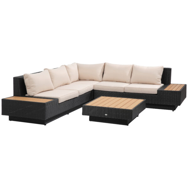 Outsunny 5-Seater Rattan Garden Furniture Outdoor Sectional Corner Sofa and Coffee Table Set Conservatory Wicker Weave w/ Armrest and Cushions, Black