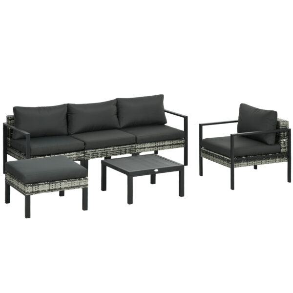 Outsunny 6 Pieces Patio Furniture Set with Sofa, Armchair, Stool, Metal Table, Cushions, for Outdoor, Charcoal Grey