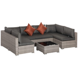 Outsunny 6-Seater Garden Rattan Furniture PE Rattan Sofa Set, Outdoor All Weather Conservatory Furniture, w/ Tempered Glass Coffee Table Aosom UK