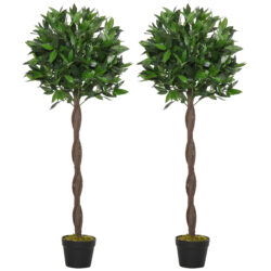 Outsunny Artificial Topiary Bay Laurel Ball Trees, Set of 2, Decorative Plant with Nursery Pot, for Indoor Outdoor Use, 120cm Aosom UK