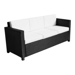 Outsunny Garden Rattan Sofa 3 Seater All Weather Outdoor Sofa with Wicker Weave Metal Frame and Fire Resistant Cushion, Black Aosom UK
