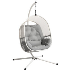 Outsunny Hanging Egg Chair Outdoor Indoor, Swing Hammock Chair with Stand, Cushions, Lumbar Pillow, Adjustable Height and Steel Frame for Garden Patio Lounge Porch, Light Grey