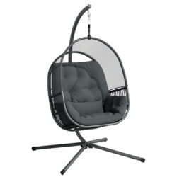 Outsunny Hanging Egg Chair Outdoor Indoor, Swing Hammock Chair with Stand, Cushions, Lumbar Pillow, Adjustable Height and Steel Frame for Garden Patio Lounge Porch, Dark Grey