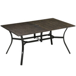 Outsunny Six-Seater Steel Garden Table, with 41mm Parasol Hole - Wood-Effect Aosom UK
