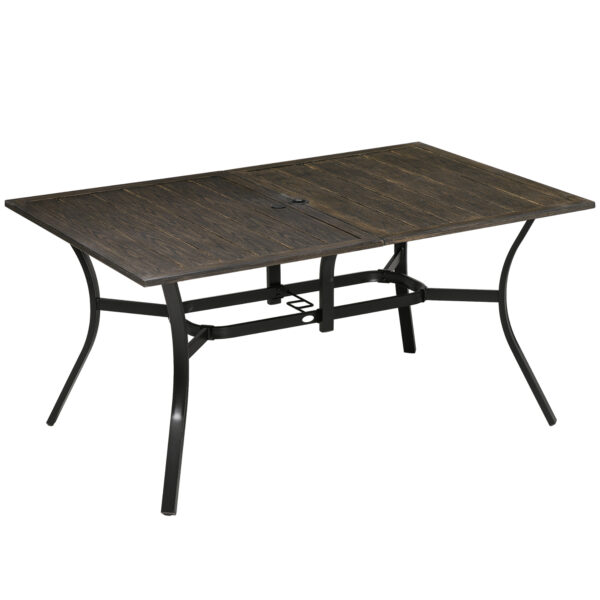 Outsunny Six-Seater Steel Garden Table, with 41mm Parasol Hole - Wood-Effect Aosom UK