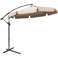 Outsunny Waterproof 2.7m Cantilever Parasol Banana Sun Umbrella with Crank Handle and Cross Base for Outdoor Hanging Sun Shade Light Brown Aosom UK