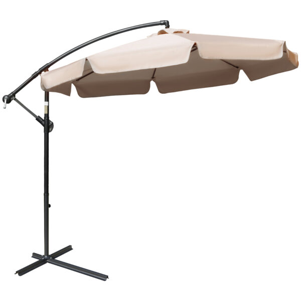 Outsunny Waterproof 2.7m Cantilever Parasol Banana Sun Umbrella with Crank Handle and Cross Base for Outdoor Hanging Sun Shade Light Brown Aosom UK