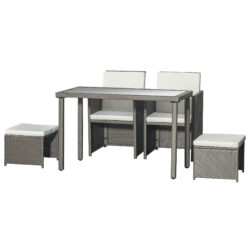 Outsunny Waterproof Rattan 4-Seater Garden Sofa Set with Dining Table Chair Footrest, Cushioned, Space-saving, Grey Aosom UK