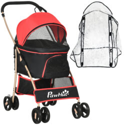 PawHut 3 In 1 Pet Stroller w/ Rain Cover, Detachable Cat Dog Pushchair, Foldable Carrying Bag w/ Universal Wheels, Brake, Canopy, Basket Aosom UK