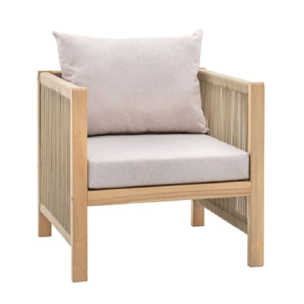 Peekskill Outdoor Wooden Armchair With Cushion In Natural