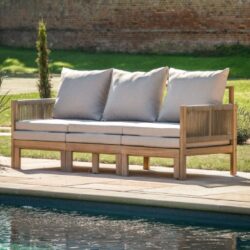 Peekskill Outdoor Wooden Pull Out 3 Seater Sofa In Natural