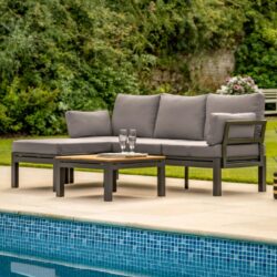 Piercy Outdoor Wooden Lounge Set With Coffee Table In Charcoal