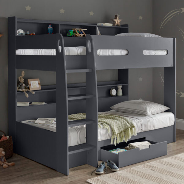 Polaris - Single - Storage Bunk Bed - Anthracite - Wooden - 3ft Single - Happy Beds