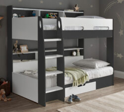 Polaris - Single - Storage Bunk Bed - Grey/White - Wooden - 3ft - Happy Beds