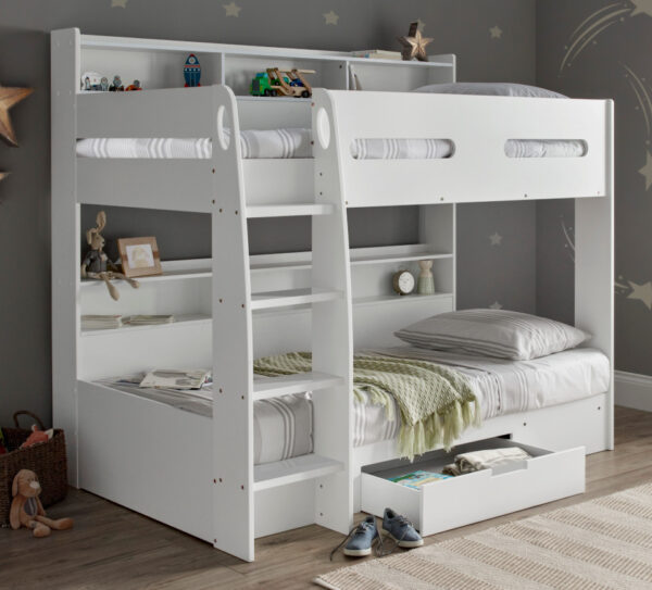 Polaris - Single - Storage Bunk Bed - White - Wooden - 3ft Single - Happy Beds