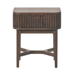 Raye Bedside Table - Dark Brown Ribbed Oak & Pine Wood