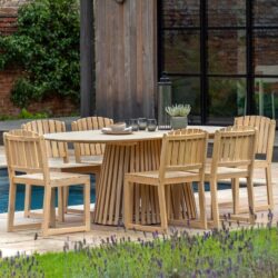 Rifle Outdoor Wooden Oval Dining Table With 6 Chairs In Natural