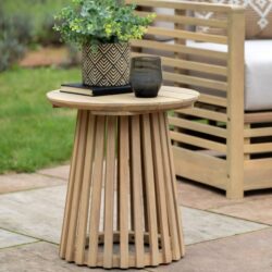 Rifle Outdoor Wooden Round Side Table In Natural